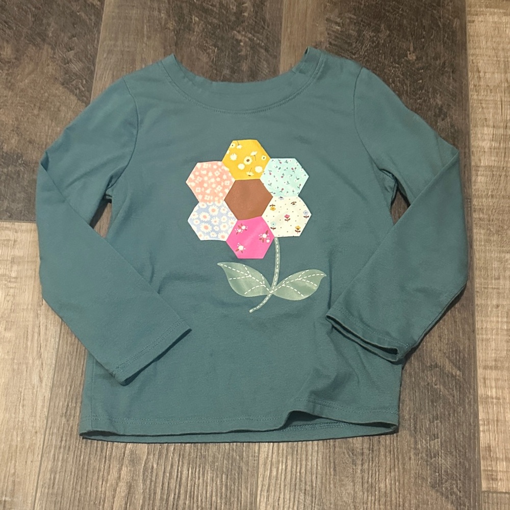 Cat & Jack Teal Long Sleeve Shirt with Hexagon Flower
